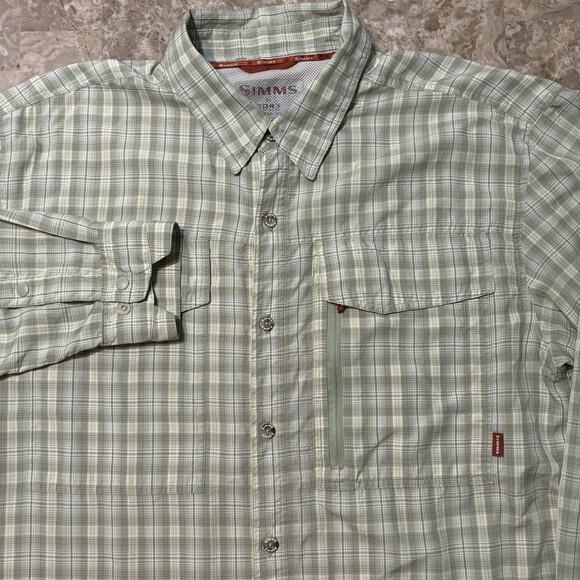 Simms Shirt Mens XL Green Long Sleeve Button Snap Vented Woven COR3 Fishing - Picture 1 of 8